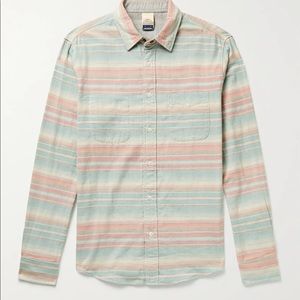 Faherty Pink Blue Stripe Reversible Cotton Shirt Medium